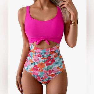 Vibrant Floral Cutout One-Piece Swimsuit